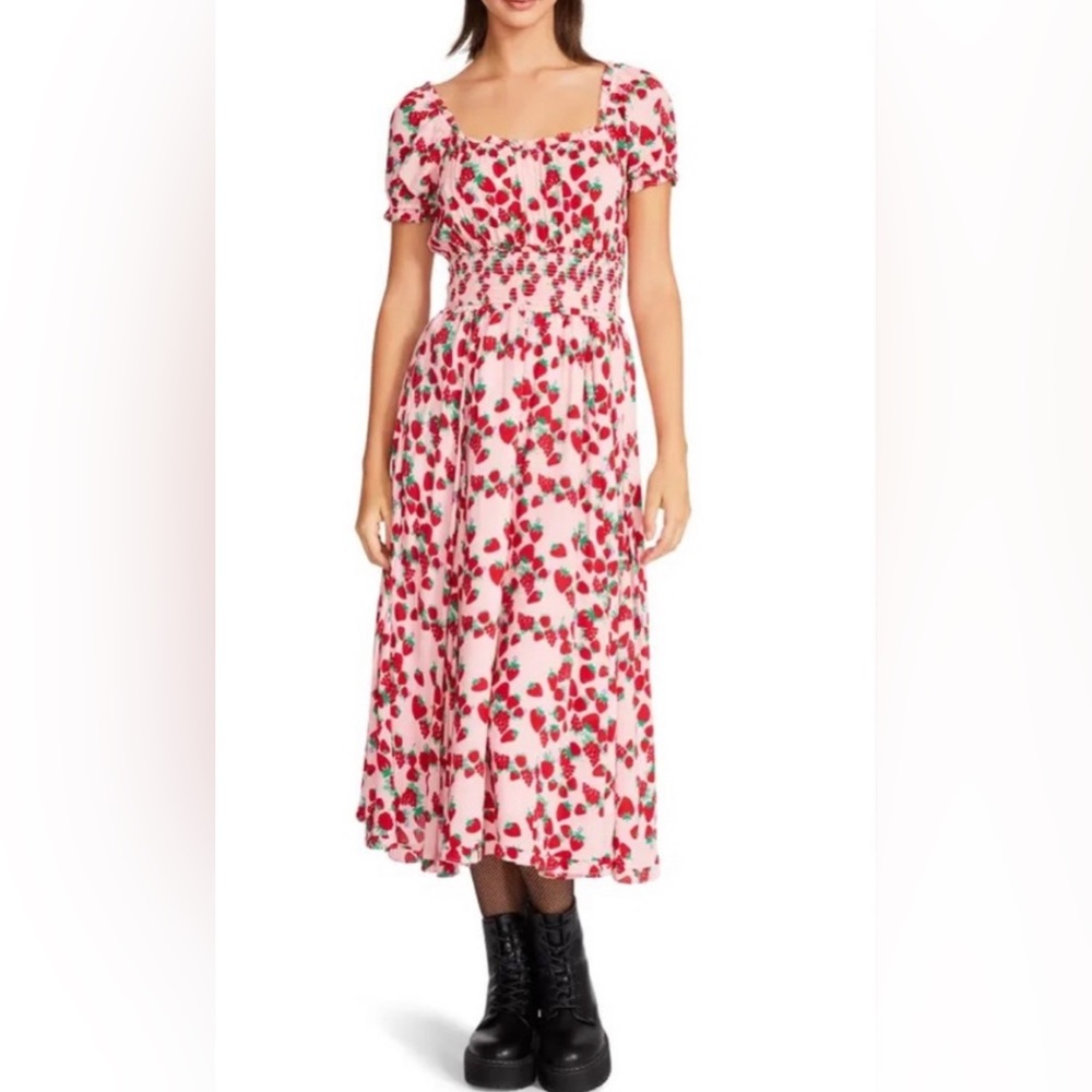Betsey Johnson Strawberry Fields Challis Midi Dress Size Medium